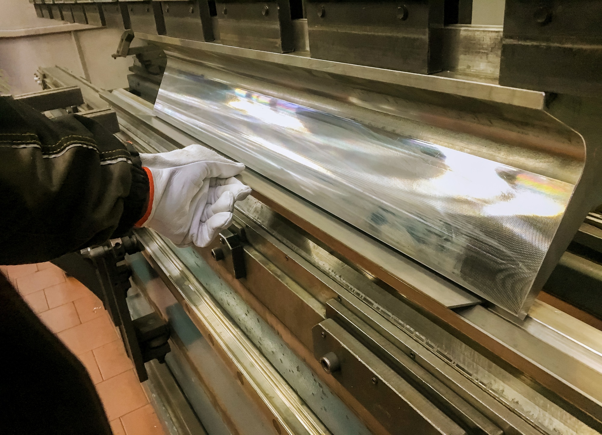 Sheet industrial metal bending in factory machine in metal fabrication